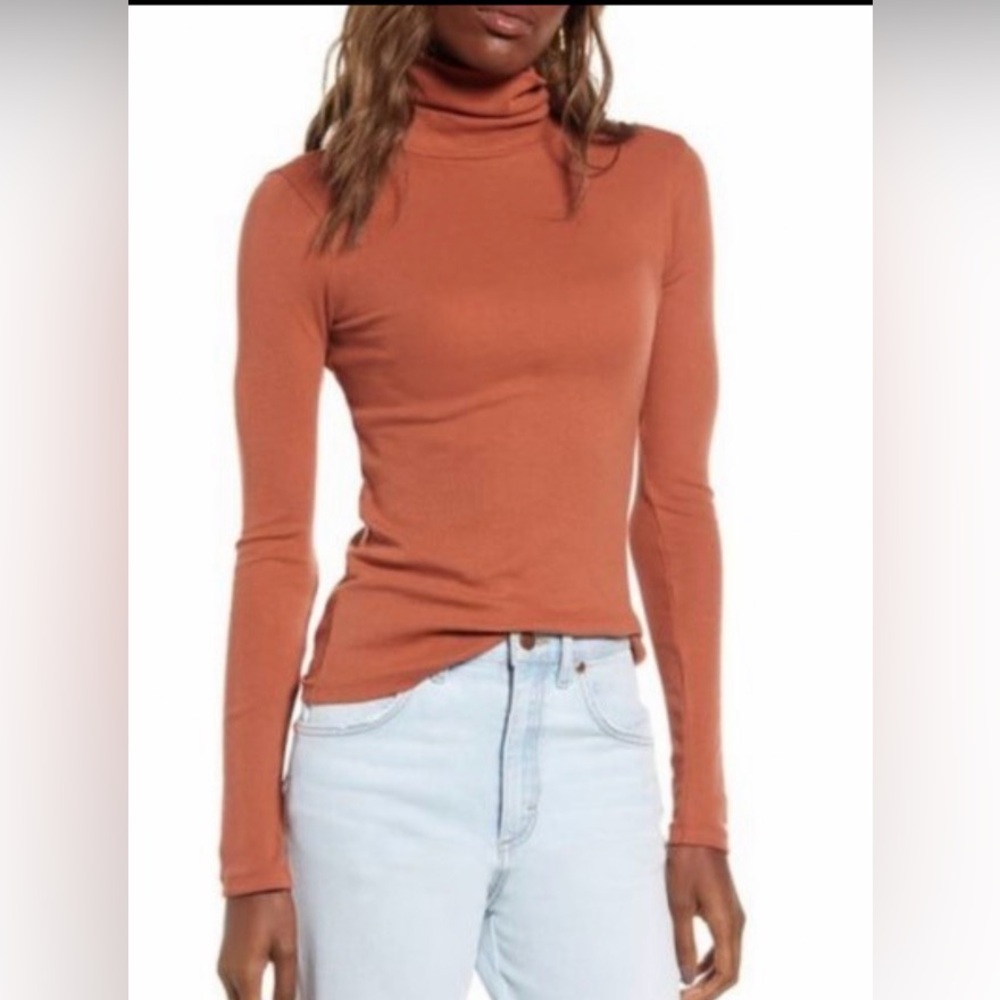 BP Nordstrom Brown Ribbed Lightweight Turtleneck Shirt Top Small